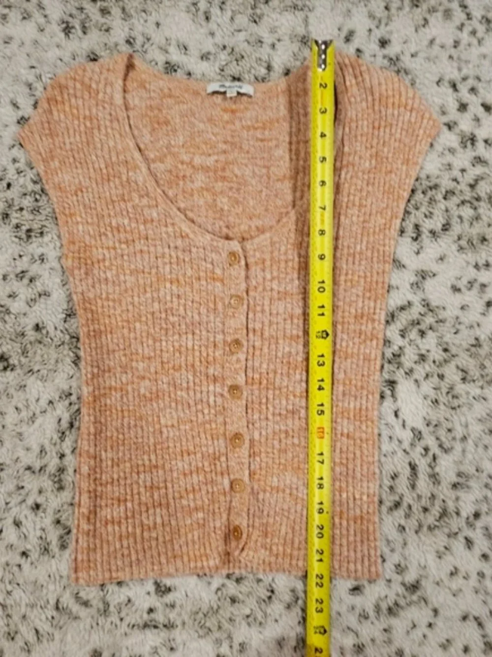 Madewell SZ S Button-Front Sleeveless Sweater Tee V-Neck Fitted Preppy Tan Knit - Picture 7 of 10